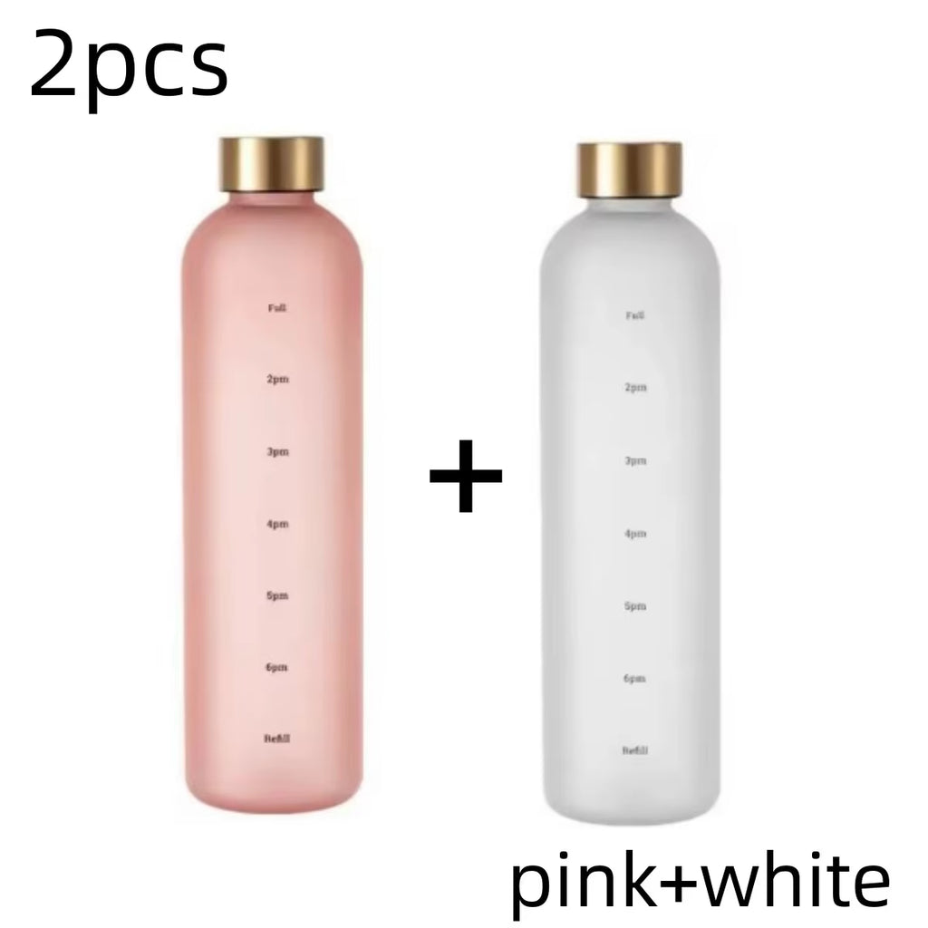 1 Liters Water Bottle Motivational Drinking Bottle Sports Water Bottles with Time Marker Stickers Portable Reusable Plastic Cups