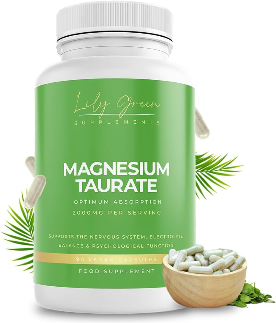 Lily Green Magnesium Taurate Supplements | 2000Mg per Serving Magnesium Supplements for Electrolyte Balance, Tiredness & Fatigue | 90 Vegan Capsules | No Artificial Fillers | Made in UK