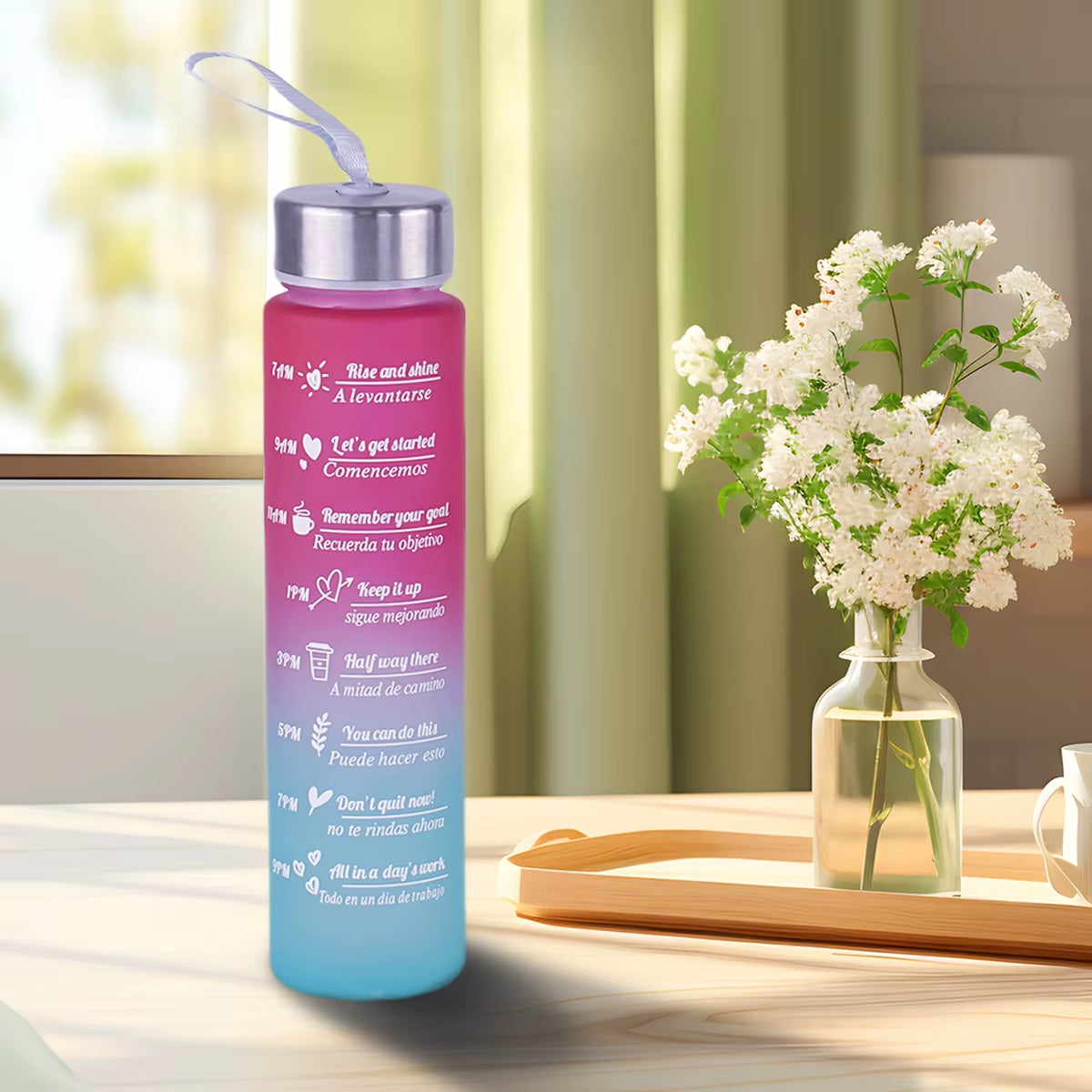 300Ml Water Bottle BPA Free Leak Proof High Quality Drink Bottles with Time Marker Fitness Sports Reusable Outdoors