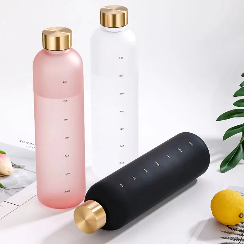 1 Liters Water Bottle Motivational Drinking Bottle Sports Water Bottles with Time Marker Stickers Portable Reusable Plastic Cups
